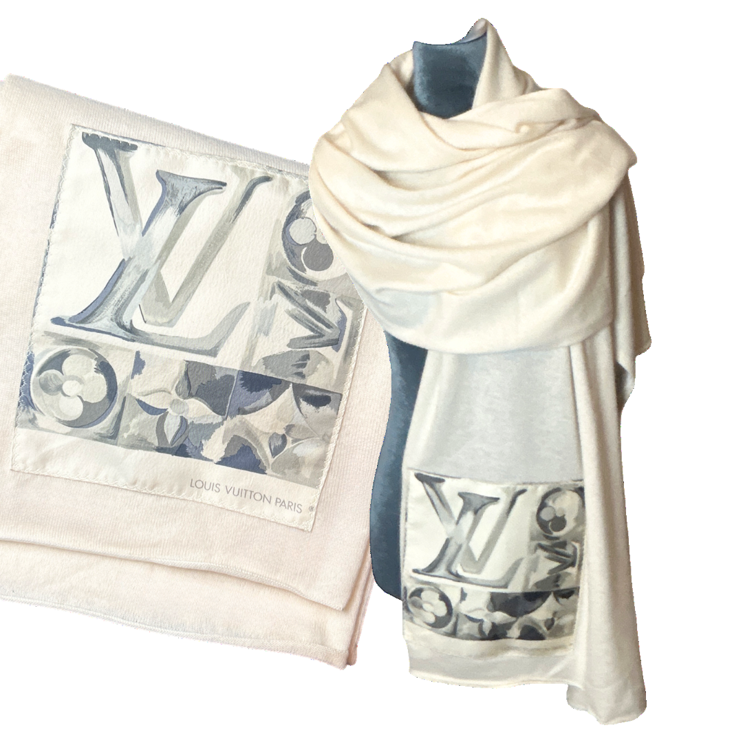 Louis Vuitton Au Fils du Temps Silk Scarf & Cashmere Shawl at Vintage Luxe Up
