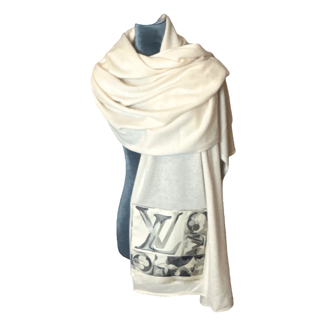 Louis Vuitton Au Fils du Temps Silk Scarf & Cashmere Shawl at Vintage Luxe Up