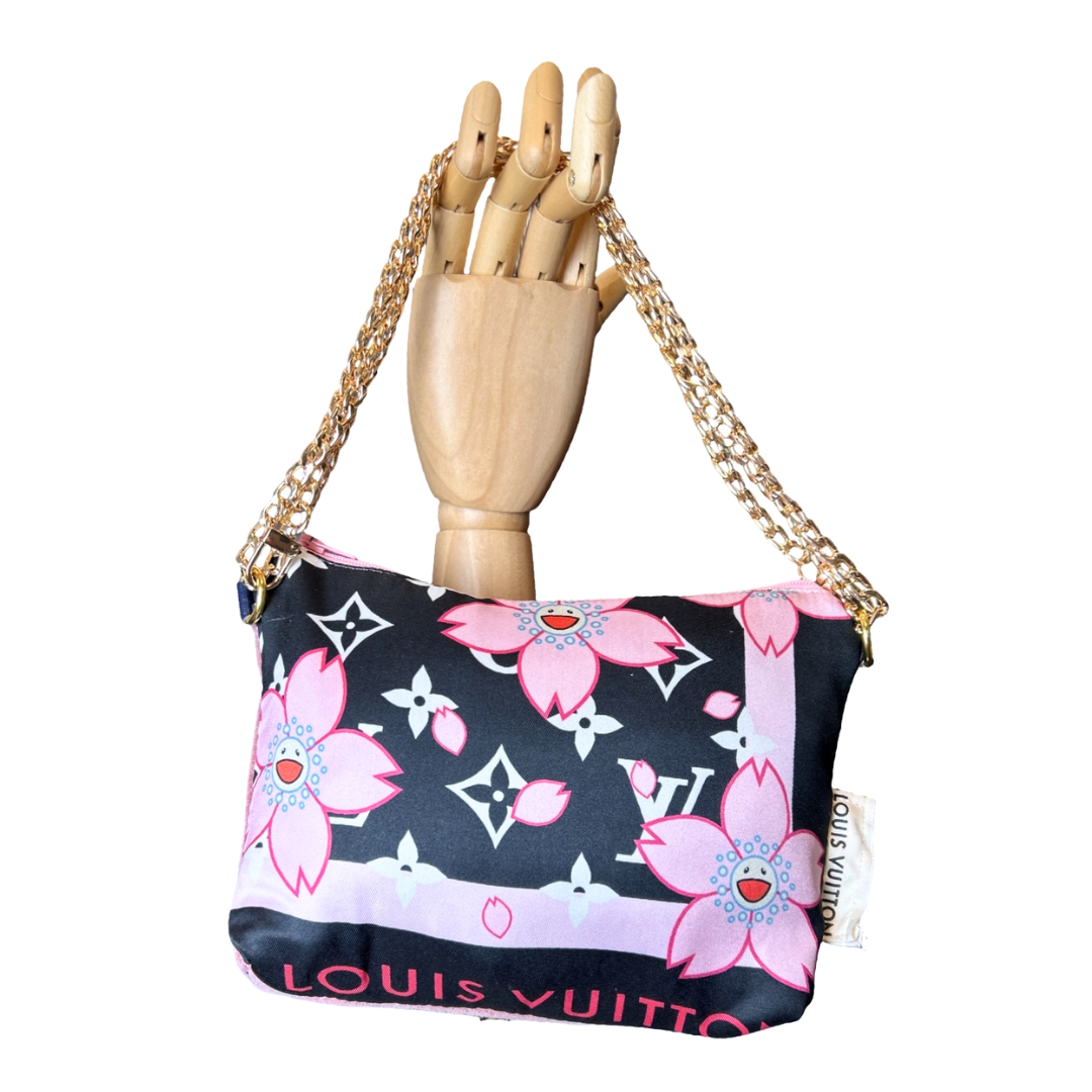 LV Monogram Flower Vintage Silk Scarf Crossbody Bag