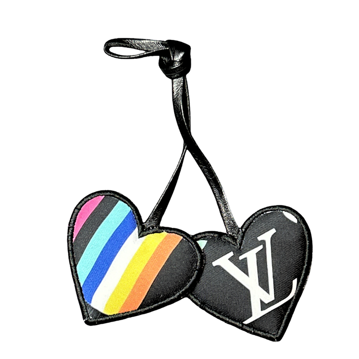 Monogram Multicolor Noir Scarf Double Heart Bag Charm