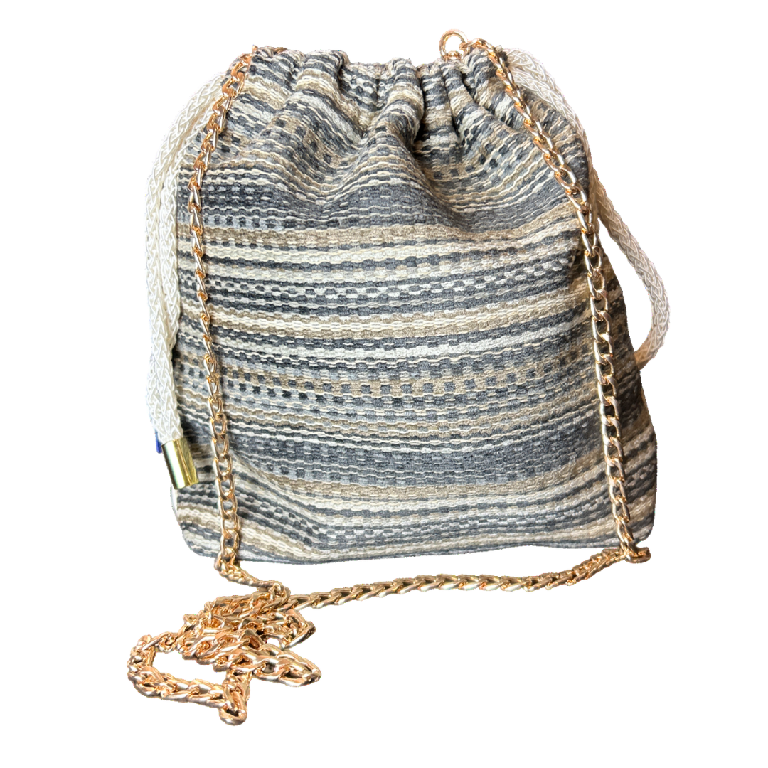 Au Fils du Temps Vintage Silk Scarf Drawstring Crossbody Bag