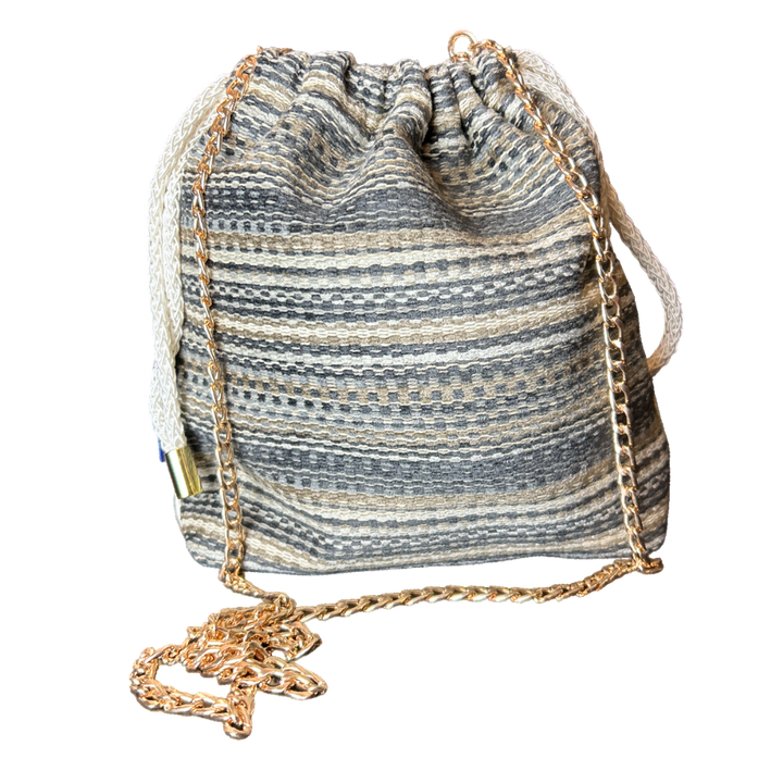 Au Fils du Temps Vintage Silk Scarf Drawstring Crossbody Bag