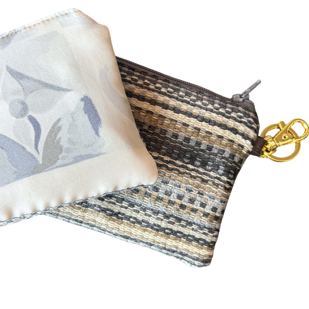 Au Fils du Temps Vintage Silk Scarf Coffee Run Keychain Bag