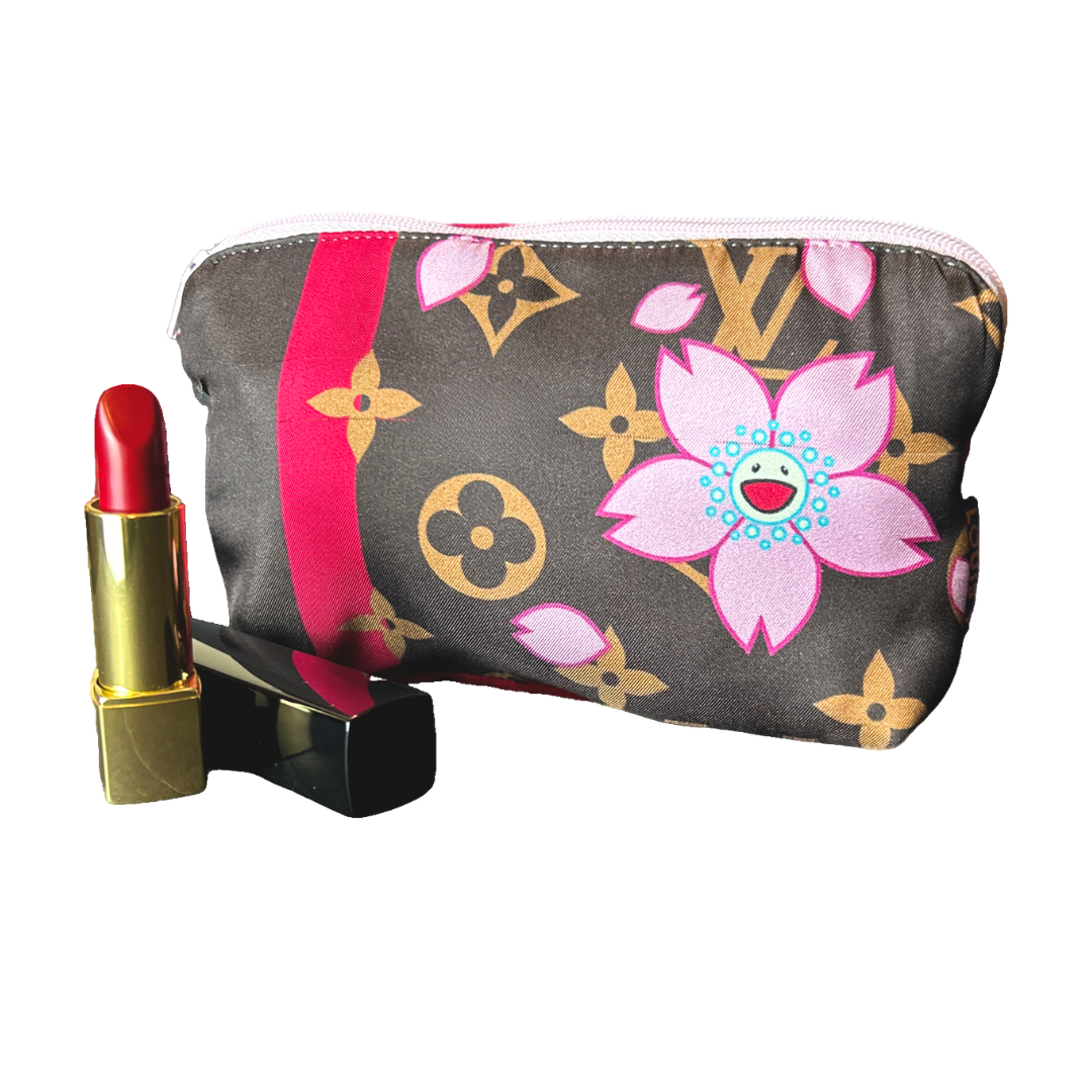 LV Monogram Cherry Blossom Vintage Silk Scarf Beauty Bag