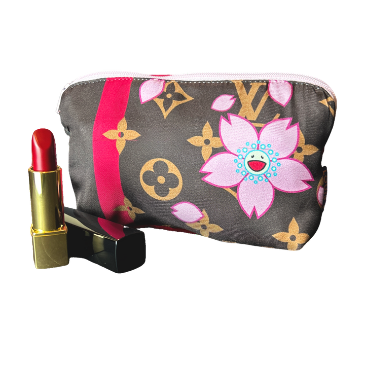 LV Monogram Cherry Blossom Vintage Silk Scarf Beauty Bag