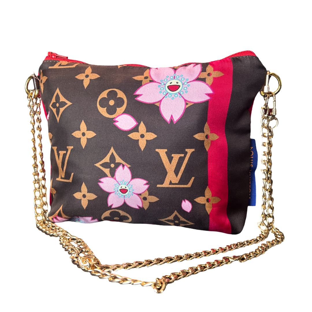 LV Monogram Cherry Blossom Vintage Silk Scarf Crossbody Bag