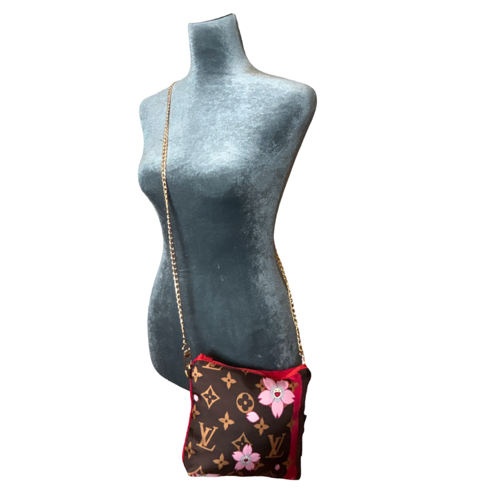 LV Monogram Cherry Blossom Vintage Silk Scarf Crossbody Bag
