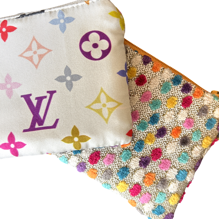 LV Murakami Monogram Vintage Silk Scarf Coffee Run Keychain Bag