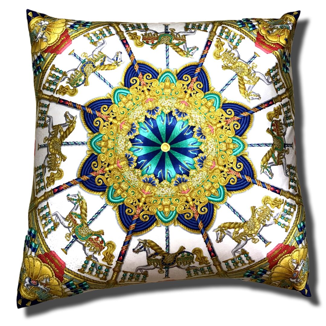 Vintage Hermes Pillow Luna Park Vintage Silk Scarf Pillow 24" at Vintage Luxe Up