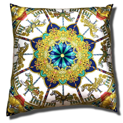 Vintage Hermes Pillow Luna Park Vintage Silk Scarf Pillow 24" at Vintage Luxe Up