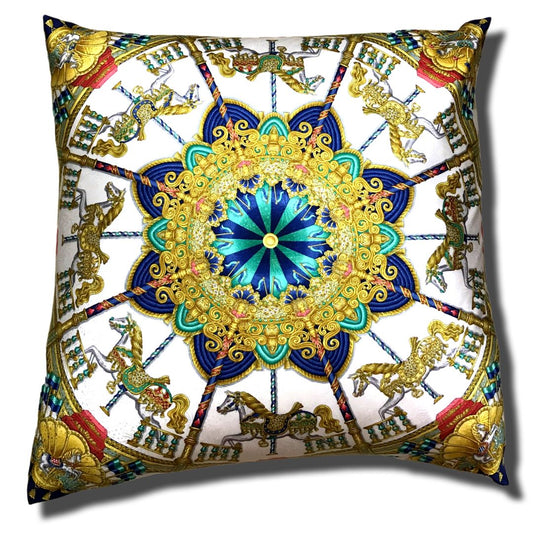Vintage Hermes Pillow Luna Park Vintage Silk Scarf Pillow 24" at Vintage Luxe Up