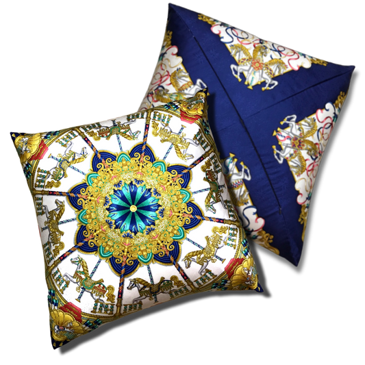 Vintage Hermes Pillow Luna Park Vintage Silk Scarf Pillows 24" at Vintage Luxe Up