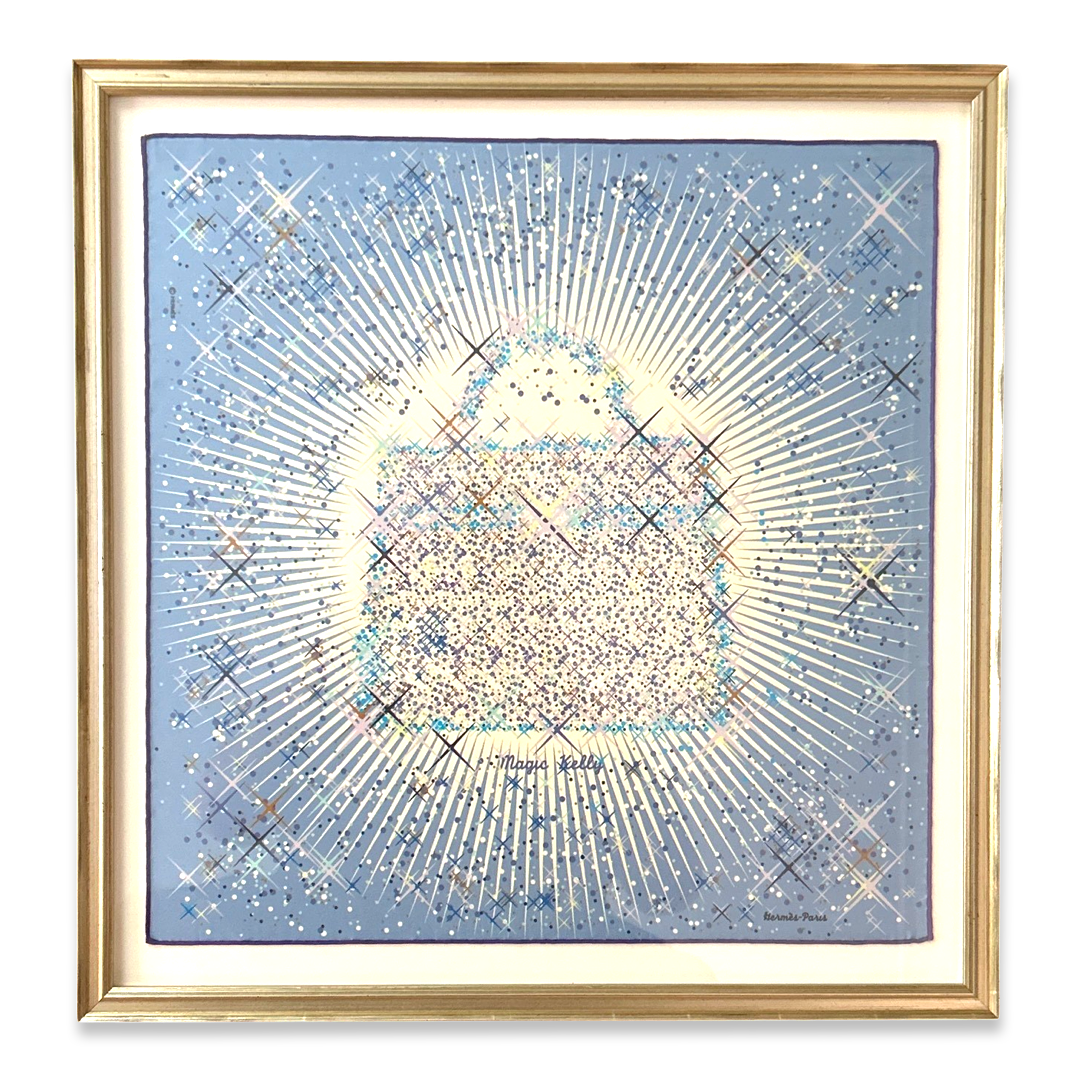 Framed Hermes Scarf Magic Kelly Framed Vintage Silk Scarf 20" Vintage Hermes at Vintage Luxe Up