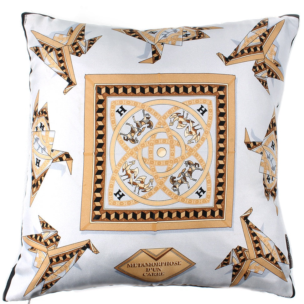 Vintage Hermes Pillow Métamorphose d'un Carré Vintage Silk Scarf Pillow 17" at Vintage Luxe Up