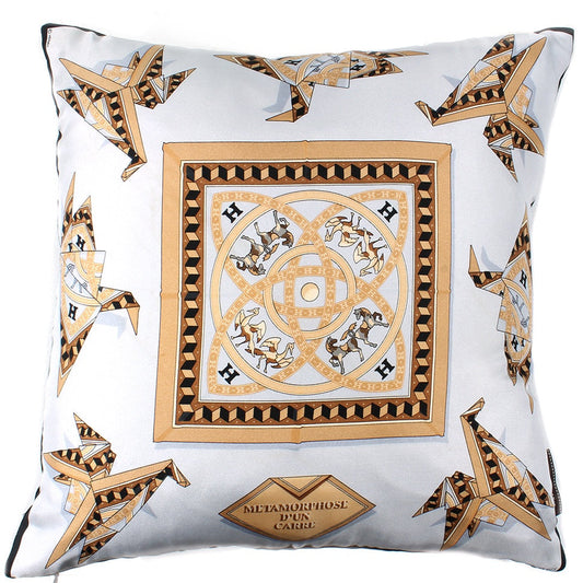 Vintage Hermes Pillow Métamorphose d'un Carré Vintage Silk Scarf Pillow 17" at Vintage Luxe Up