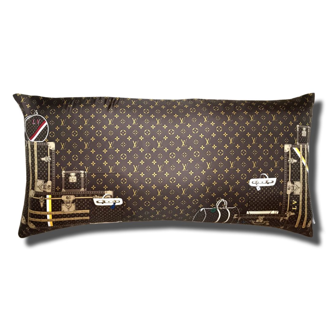 Vintage Louis Vuitton Pillow Monogram Luggage Vintage Silk Scarf Lumbar Pillow at Vintage Luxe Up