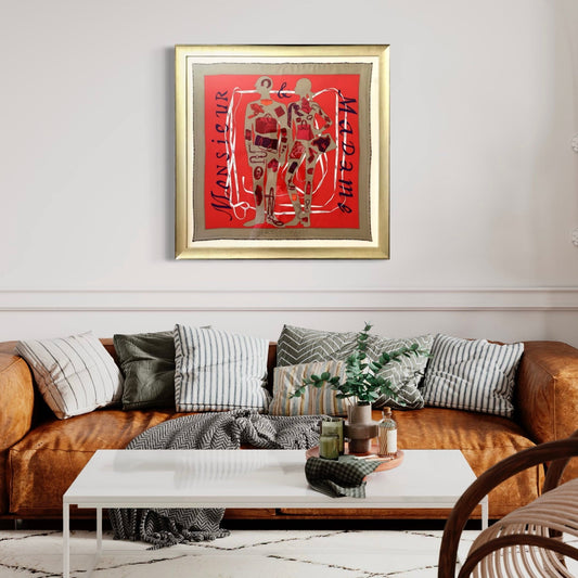 Framed Hermes Scarf Monsieur et Madame Framed Vintage Silk Scarf 32" Vintage Hermes at Vintage Luxe Up