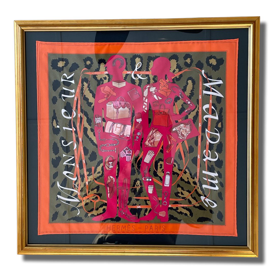 Monsieur et Madame Leopard Framed Vintage Silk Scarf 20"