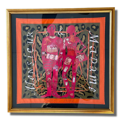 Monsieur et Madame Leopard Framed Vintage Silk Scarf 20"
