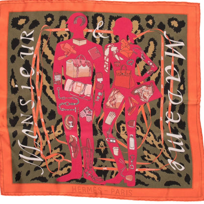 Monsieur et Madame Leopard Framed Vintage Silk Scarf 20"