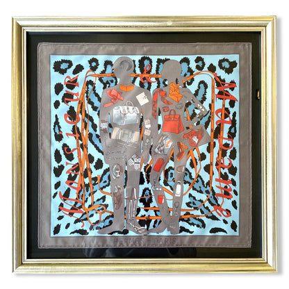 Framed Hermes Scarf Monsieur et Madame Leopard Framed Vintage Silk Scarf 20" Vintage Hermes at Vintage Luxe Up