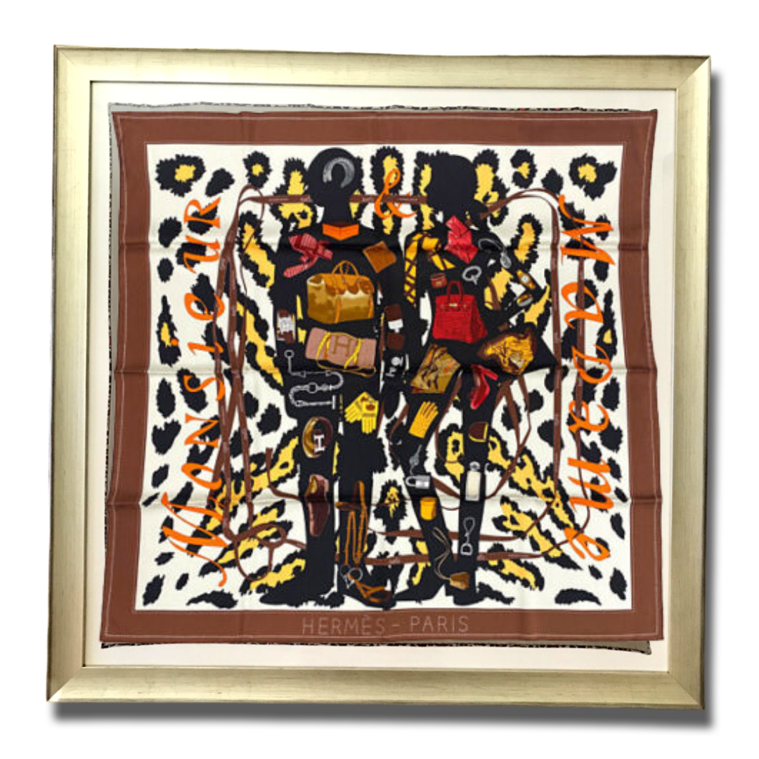 Monsieur et Madame Leopard Framed Vintage Silk Scarf 42"