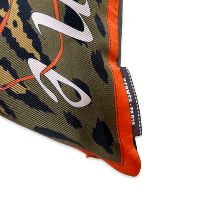 Monsieur et Madame Leopard Vintage Silk Scarf Pillow 17"