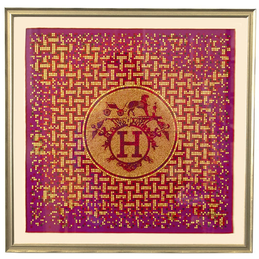 Framed Hermes Scarf Mosaique au 24 Framed Vintage Silk Scarf 20" Vintage Hermes at Vintage Luxe Up