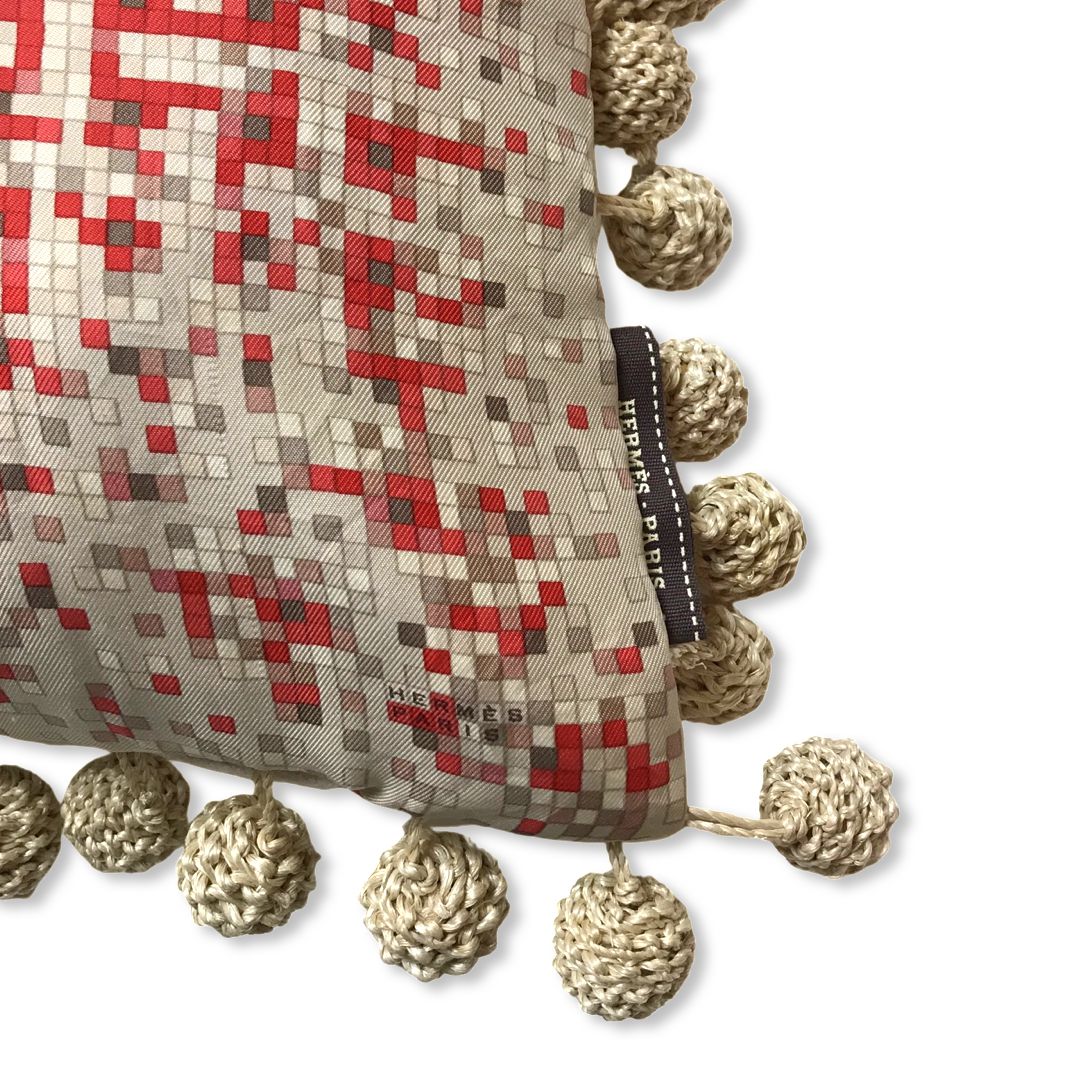 Mosaïque au 24 Rouge Vintage Silk Scarf Pillow 19"