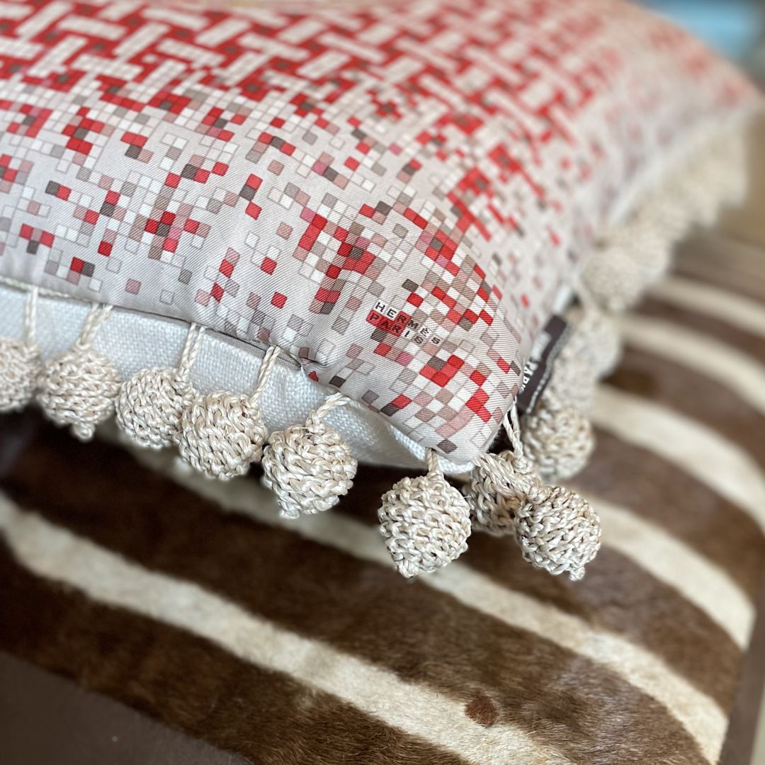 Mosaïque au 24 Rouge Vintage Silk Scarf Pillow 19"