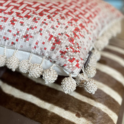 Mosaïque au 24 Rouge Vintage Silk Scarf Pillow 19"