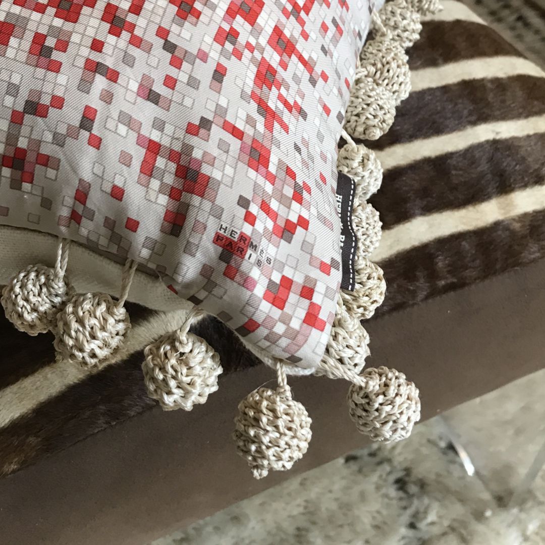 Mosaïque au 24 Rouge Vintage Silk Scarf Pillow 19"