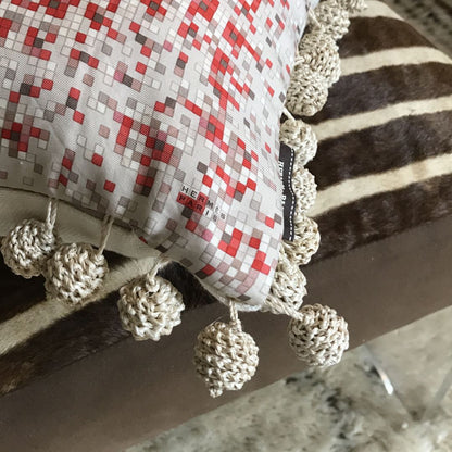 Mosaïque au 24 Rouge Vintage Silk Scarf Pillow 19"