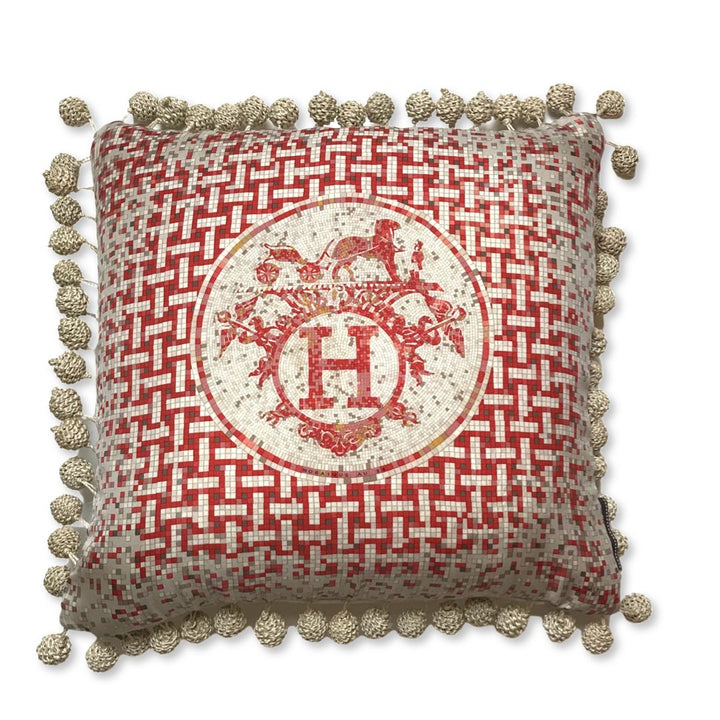 Vintage Hermes Pillow Mosaïque au 24 Rouge Vintage Silk Scarf Pillow 19" at Vintage Luxe Up