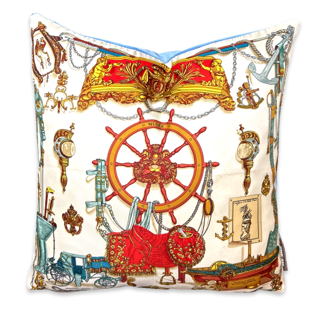 Vintage Hermes Pillow Musée Vintage Silk Scarf Pillow 17" at Vintage Luxe Up