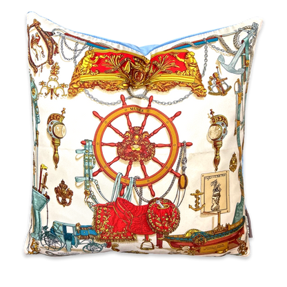 Vintage Hermes Pillow Musée Vintage Silk Scarf Pillow 17" at Vintage Luxe Up