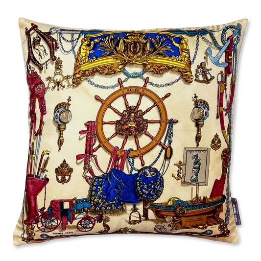 Vintage Hermes Pillow Musée Vintage Silk Scarf Pillow 17" at Vintage Luxe Up
