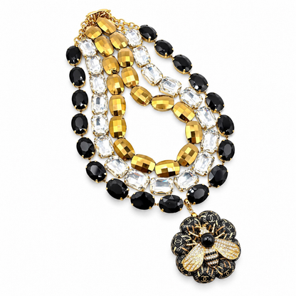 CC Chain Print Bumblebee Vintage Silk Necktie Jewel Necklace