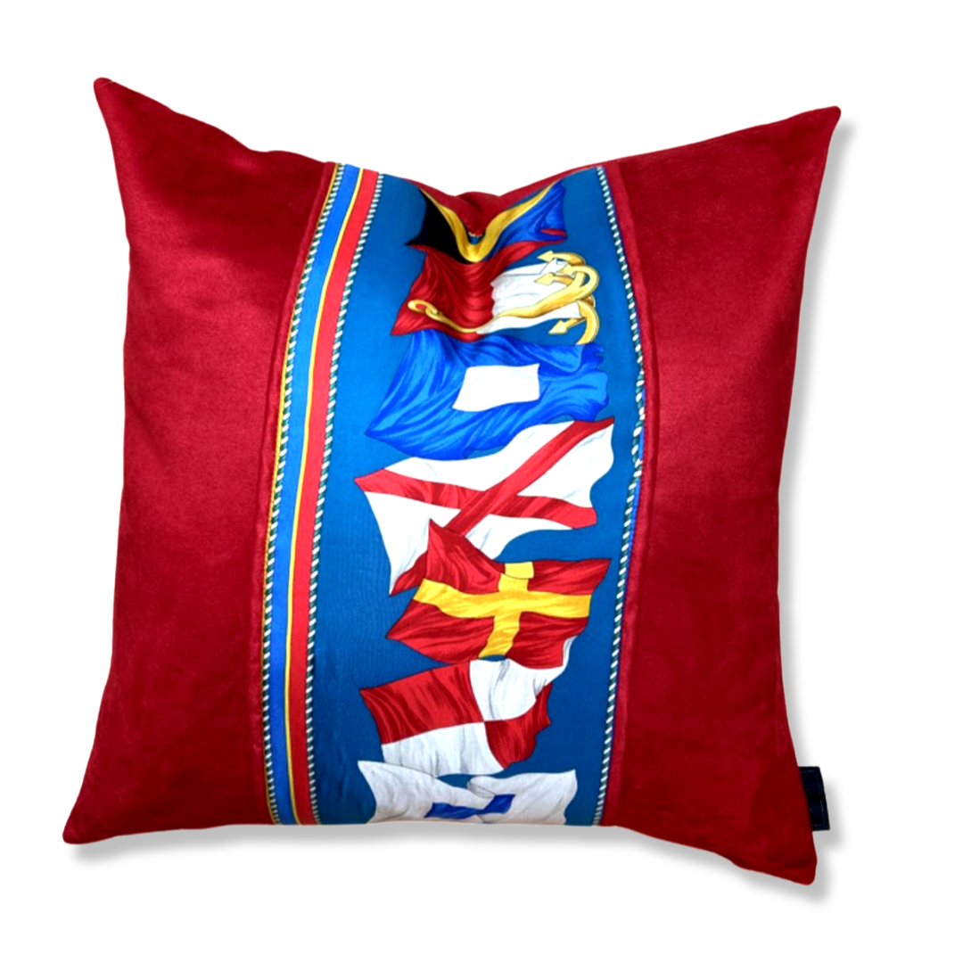 Nautical Flag Vintage Silk Scarf Pillows 24"