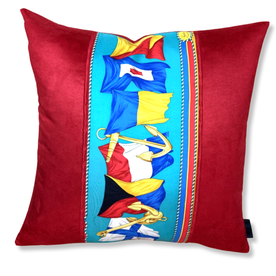 Nautical Flag Vintage Silk Scarf Pillows 24"