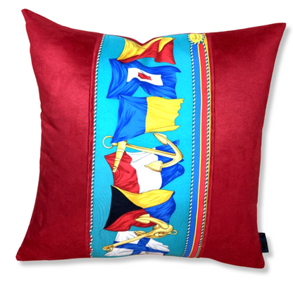 Nautical Flag Vintage Silk Scarf Pillows 24"