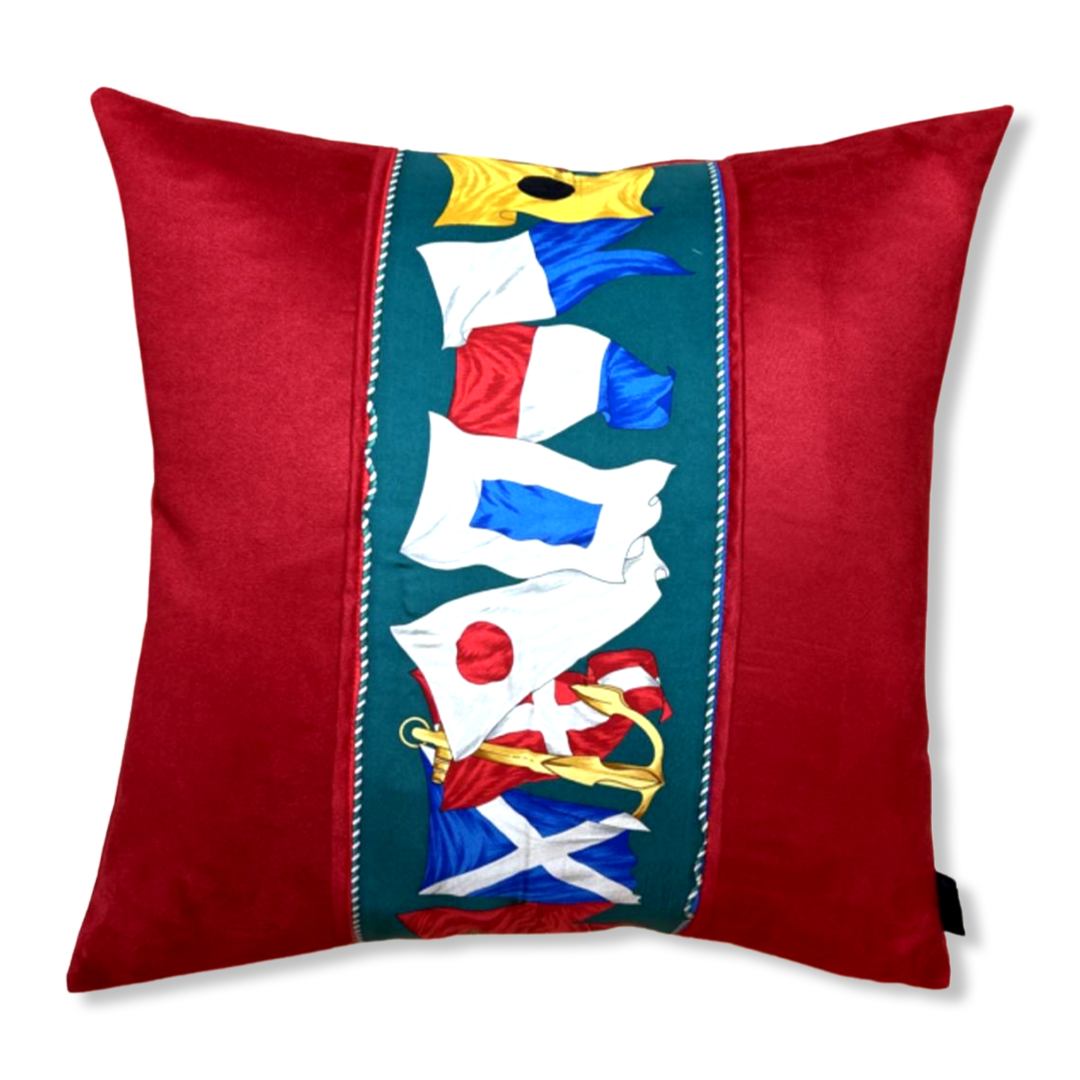 Nautical Flag Vintage Silk Scarf Pillows 24"