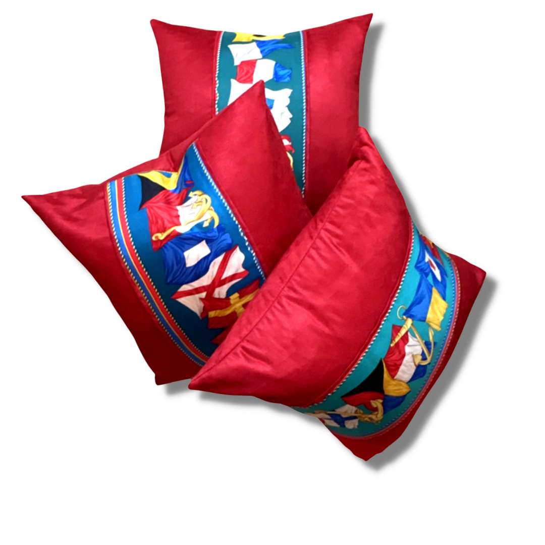 Vintage Gucci Pillow Nautical Flag Vintage Silk Scarf Pillows 24" at Vintage Luxe Up