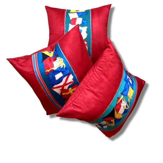 Vintage Gucci Pillow Nautical Flag Vintage Silk Scarf Pillows 24" at Vintage Luxe Up