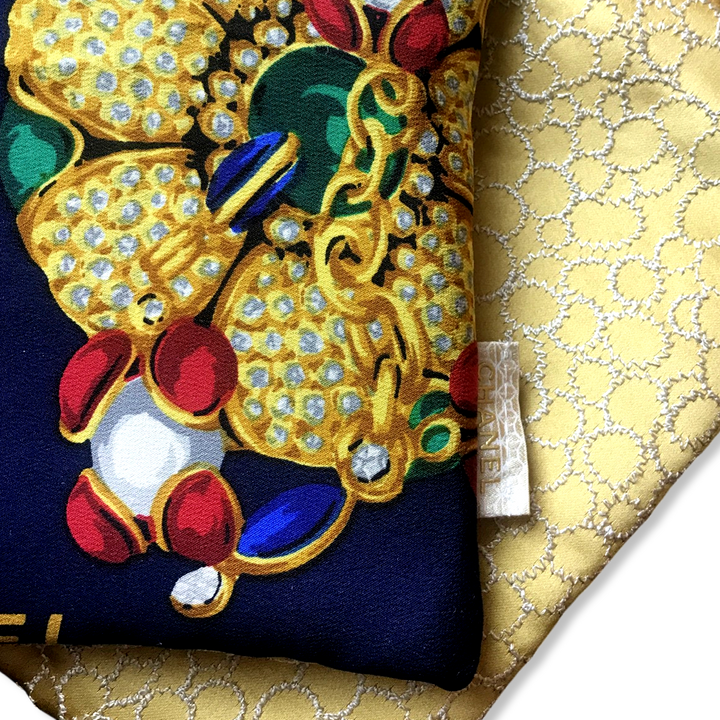 Navy Jewels Vintage Silk Scarf Wristlet Grand Bag