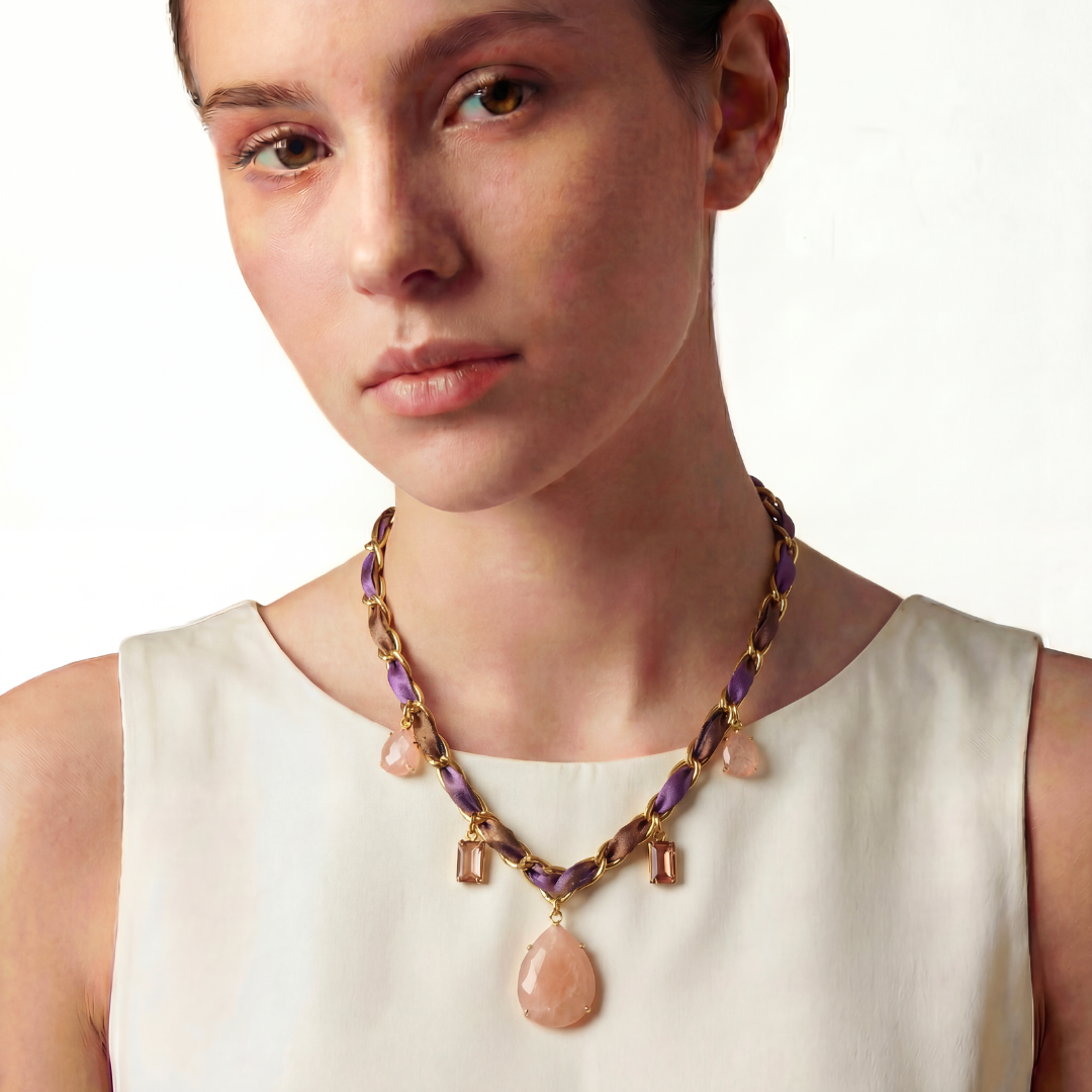 Equestrian Houndstooth Vintage Scarf Link Necklace