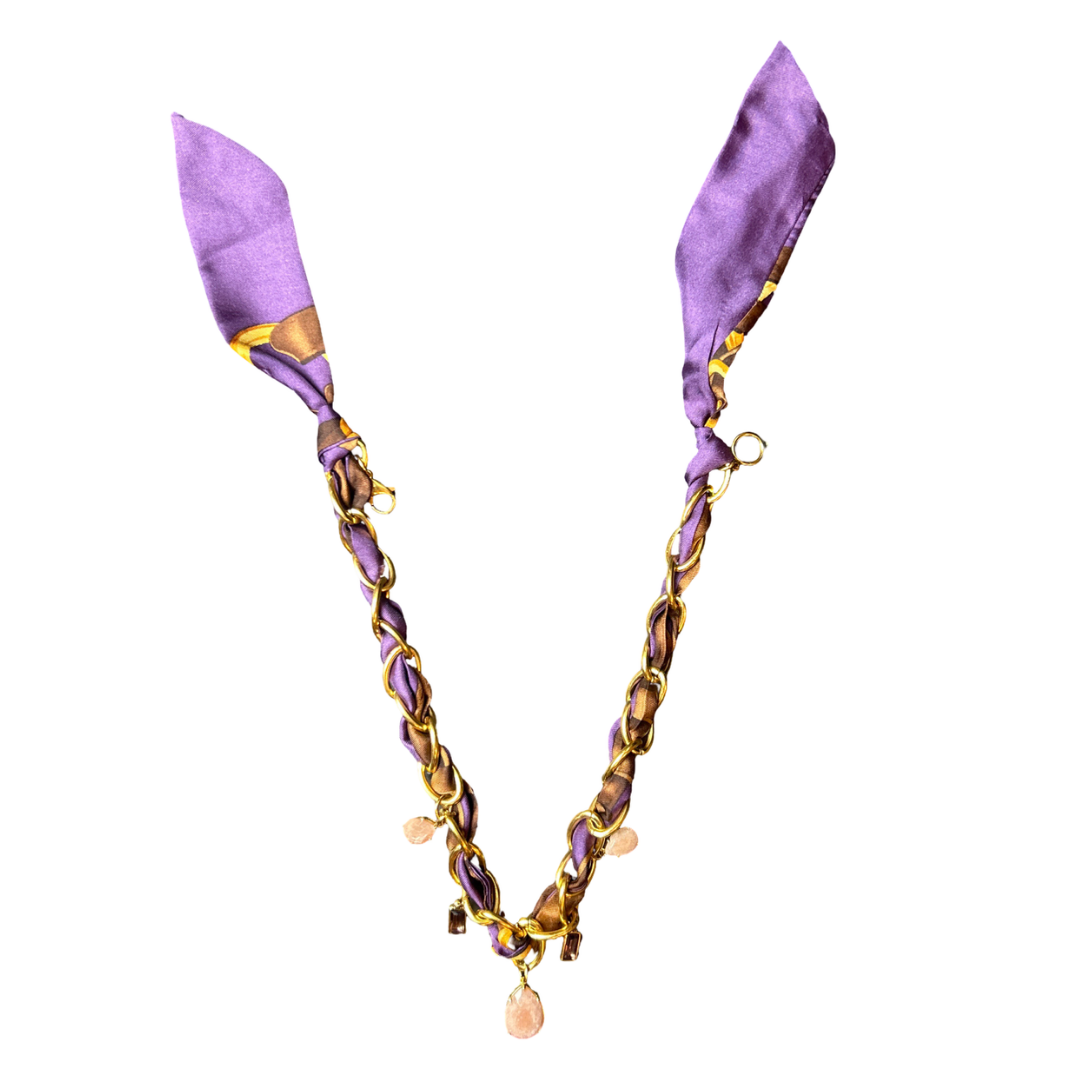 Equestrian Houndstooth Vintage Scarf Link Necklace