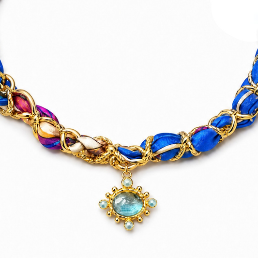 Rubans du Cheval Vintage Silk Scarf & Labrodite Link Necklace