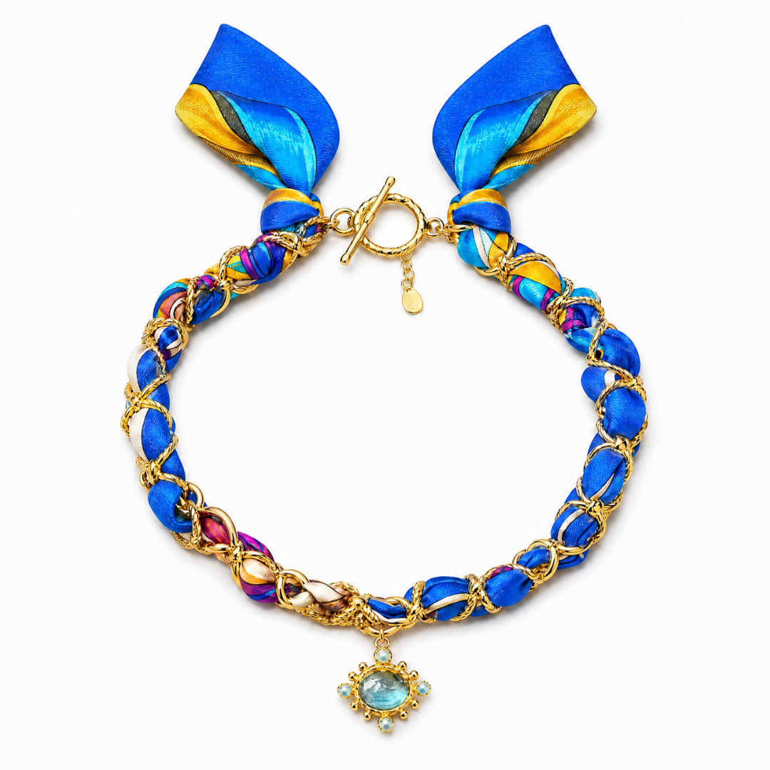 Rubans du Cheval Vintage Silk Scarf & Labrodite Link Necklace