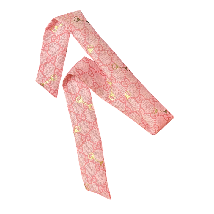 GG Horsebit Pink Vintage Scarf & Chalcedony Link Necklace